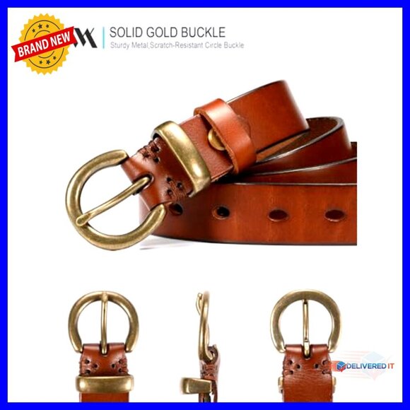 Full Grain Leather Belt for Women with Vintage Circle Buckle, 1.1\